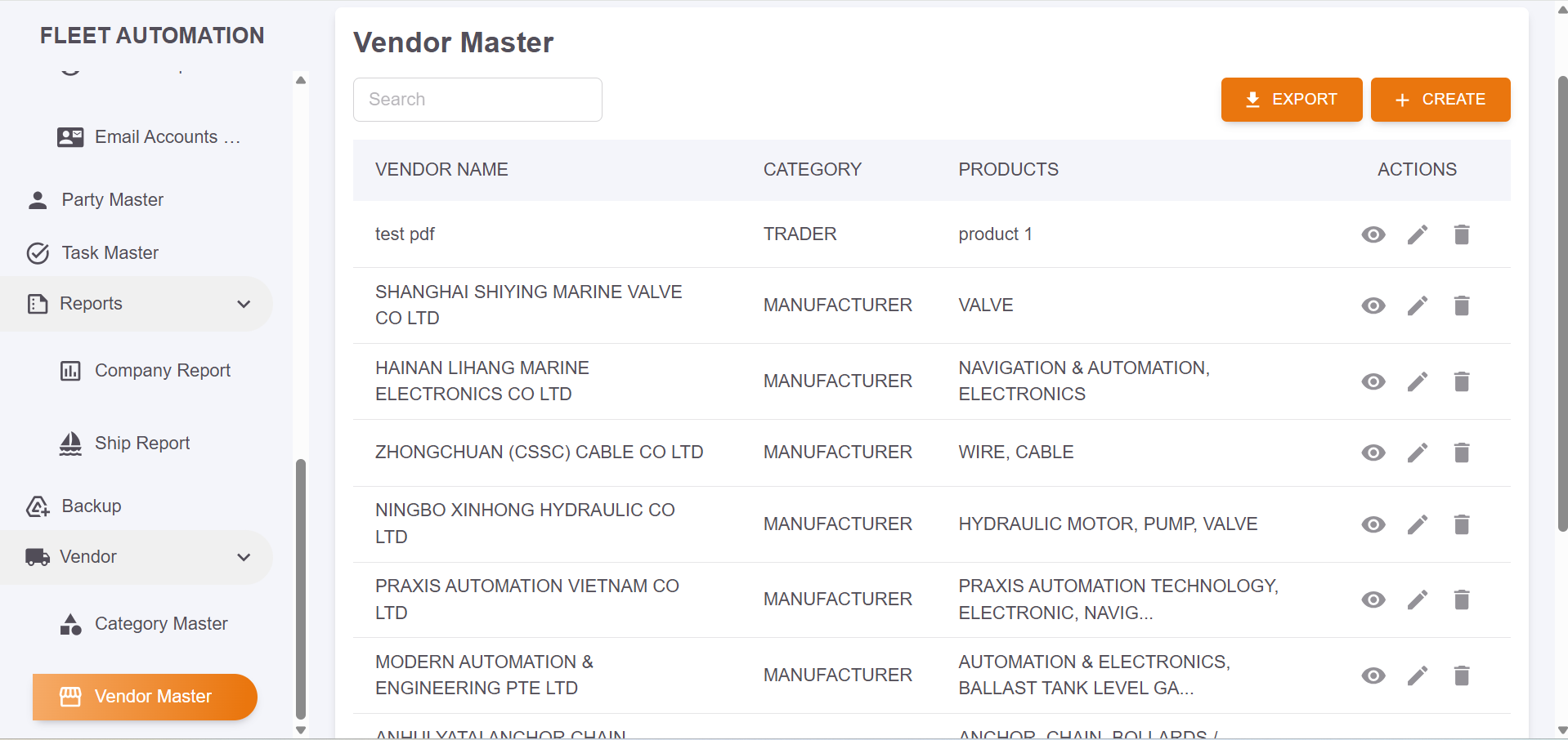 Fleet Automation Vendor Master